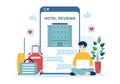 Hotel Review with Rating Service, User Satisfaction to Rated Customer, Product or Experience in Cartoon Hand Drawn Illustration