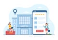 Hotel Review with Rating Service, User Satisfaction to Rated Customer, Product or Experience in Cartoon Hand Drawn Illustration