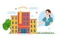 Hotel Review with Rating Service, User Satisfaction to Rated Customer, Product or Experience in Cartoon Hand Drawn Illustration