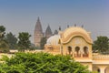 Hotel roof and towers of the Chaturbhuj Temple in Orchha Royalty Free Stock Photo