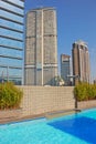 Hotel Rooftop Swimming Pool with Office Buildings