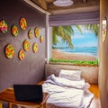 Hotel room and beach landscape - vacation background