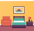 Hotel single room interior in design. Vector illustration.