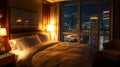 hotel room overlooking the city at night Royalty Free Stock Photo