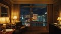 hotel room overlooking the city at night Royalty Free Stock Photo