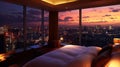 hotel room overlooking the city at night Royalty Free Stock Photo