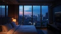 hotel room overlooking the city at night Royalty Free Stock Photo