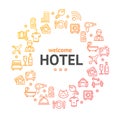 Hotel Round Design Template Line Icon Concept. Vector