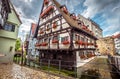 Hotel Schiefes Haus or Crooked House in Ulm city, Germany. It is landmark of Ulm located in old Fisherman`s Quarter Royalty Free Stock Photo