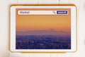 Hotel search box on tablet with Tokyo Fuji mountain.