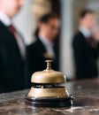 Hotel service bell Concept hotel, travel, room,Modern luxury hotel reception counter desk on background. Royalty Free Stock Photo