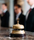 Hotel service bell Concept hotel, travel, room,Modern luxury hotel reception counter desk on background. Royalty Free Stock Photo