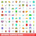 100 hotel service icons set, cartoon style Royalty Free Stock Photo