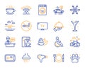 Hotel service line icons. Wi-Fi, Air conditioning and Coffee maker machine. Vector