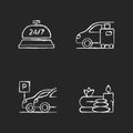 Hotel services chalk white icons set on black background