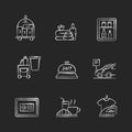 Hotel services chalk white icons set on black background