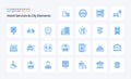 25 Hotel Services And City Elements Blue icon pack. Vector icons illustration