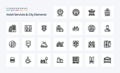 25 Hotel Services And City Elements Line icon pack. Vector icons illustration
