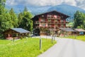 Hotel at the side of the main campsite in Grindlewald in the Swiss alps Royalty Free Stock Photo