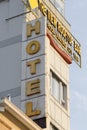 Hotel sign on building facade