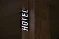 Hotel sign in the darkness Royalty Free Stock Photo