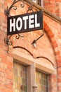 Hotel sign in historic city Royalty Free Stock Photo