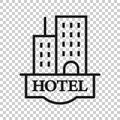 Hotel sign icon in flat style. Inn building vector illustration on white isolated background. Hostel room business concept Royalty Free Stock Photo