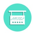 Hotel Signboard icon in badge style. One of travel collection icon can be used for UI, UX