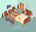 Hotel Single Room Isometric Illustration Poster