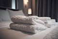 white bed towel luxury room resort service fresh home hotel. Generative AI. Royalty Free Stock Photo