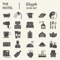 Hotel solid icon set, travel symbols set collection or vector sketches. Hotels services signs set for computer web, the Royalty Free Stock Photo