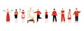 Hotel Staff Characters Set, Chef, Manager, Maid, Bellhop, Receptionist, Concierge, Waitress, Doorman in Red Uniform