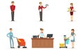 Hotel Staff Vector Set. Man Working as Waiter and Administrator