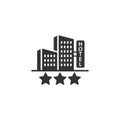 Hotel 3 stars sign icon in flat style. Inn building vector illustration on white isolated background. Hostel room business concept Royalty Free Stock Photo