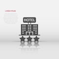 Hotel 3 stars sign icon in flat style. Inn building vector illustration on white isolated background. Hostel room business concept Royalty Free Stock Photo