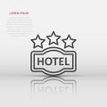 Hotel 3 stars sign icon in flat style. Inn vector illustration on white isolated background. Hostel room information business Royalty Free Stock Photo