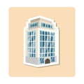 Hotel sticker illustration. Building, tree, window, door. Editable vector graphic design.