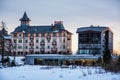 Hotel in Strbske pleso, High Tatras, Slovak republic, sunset scene Royalty Free Stock Photo