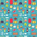 Hotel Theme Seamless Pattern Vector Illustration