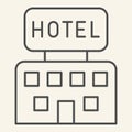 Hotel thin line icon. Hotel building with signboard symbol, outline style pictogram on beige background. Travel
