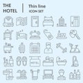 Hotel thin line icon set, horeca collection, vector sketches, logo illustrations, web symbols, linear pictograms package