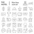 Hotel thin line icon set. Household signs collection, sketches, logo illustrations, web symbols, outline style