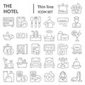 Hotel thin line icon set, service symbols collection, vector sketches, logo illustrations, hostel signs linear