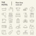 Hotel thin line icon set, travel symbols set collection or vector sketches. Hotels services signs set for computer web Royalty Free Stock Photo