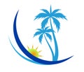 Hotel tourism holiday summer beach coconut palm tree vector logo design