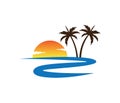 Hotel tourism holiday summer beach coconut palm tree vector logo design