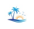 Hotel tourism holiday summer beach coconut palm tree vector logo design