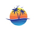 Hotel tourism holiday summer beach coconut palm tree vector logo design Royalty Free Stock Photo