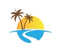 Hotel tourism holiday summer beach coconut palm tree vector logo design