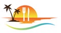 Hotel tourism holiday summer beach coconut palm tree vector logo, hotel logo design